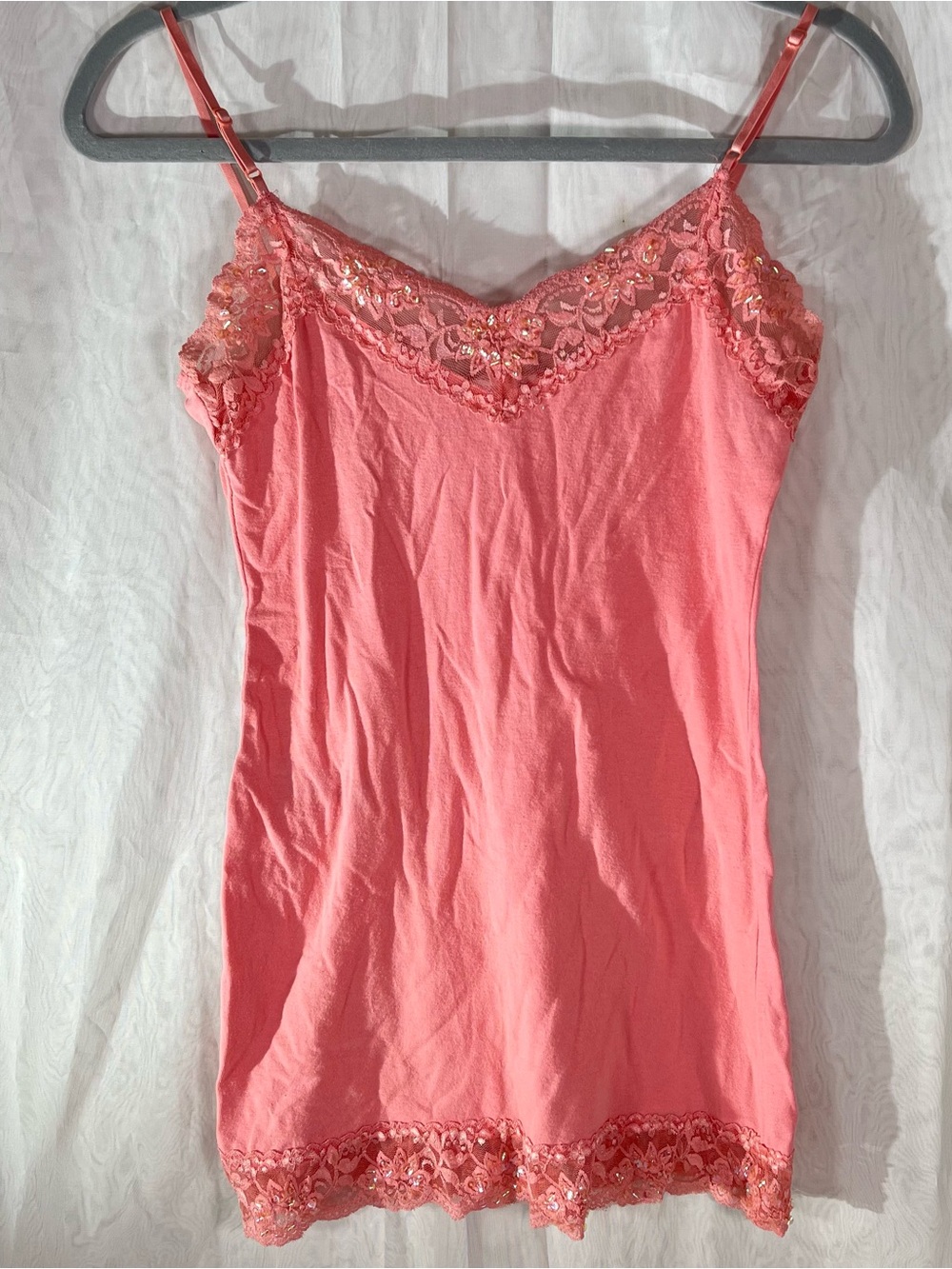 VTG Bozzolo Y2K Coral Pink Lace Sequin Trim Cami Top Size Large